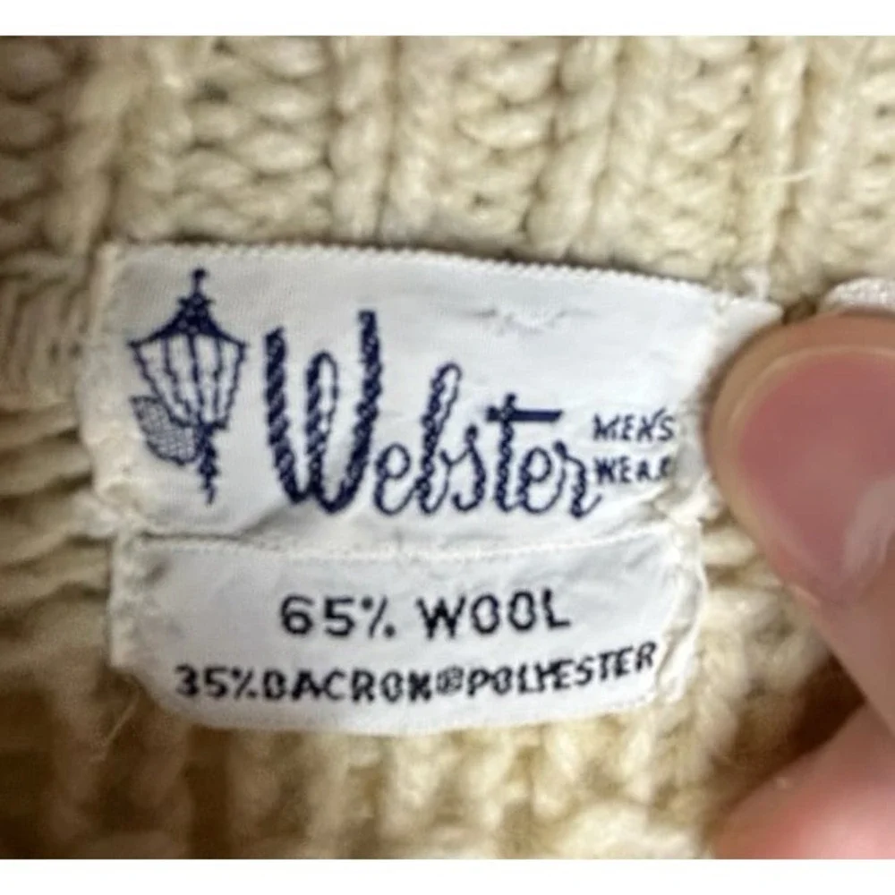 Vintage 80's Webster Wool Knitted Cream And Olive Green Sweater Sz Mens Medium‎